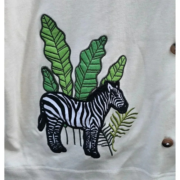 Vtg BLAIR Zebra Embroidered Cardigan Cream Button Front Grannycore Lightweight - Picture 4 of 11
